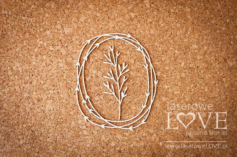 Oval Frame with Leaves and a Twig Chipboard