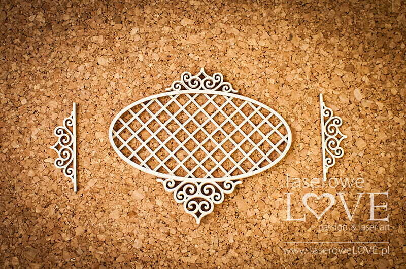 Oval Mesh Frame with Ornaments Chipboard