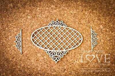 Oval Mesh Frame with Ornaments Chipboard