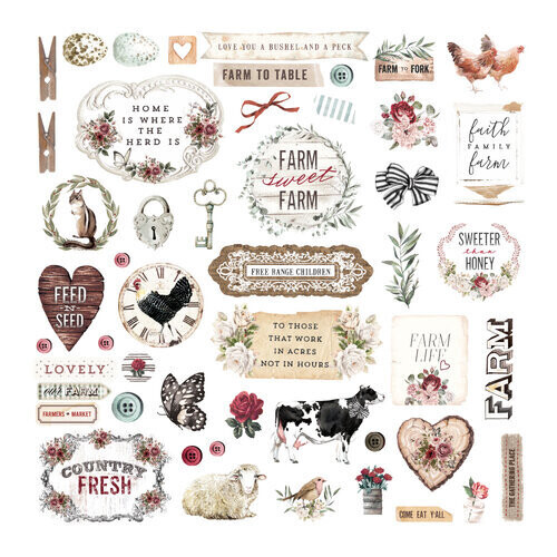 PRIMA Farm Sweet Farm Collection Ephemera + Stickers