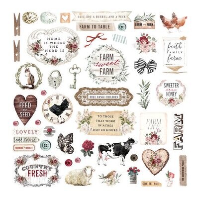 PRIMA Farm Sweet Farm Collection Ephemera + Stickers