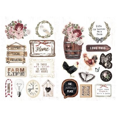 PRIMA Farm Sweet Farm Collection Ephemera + Stickers