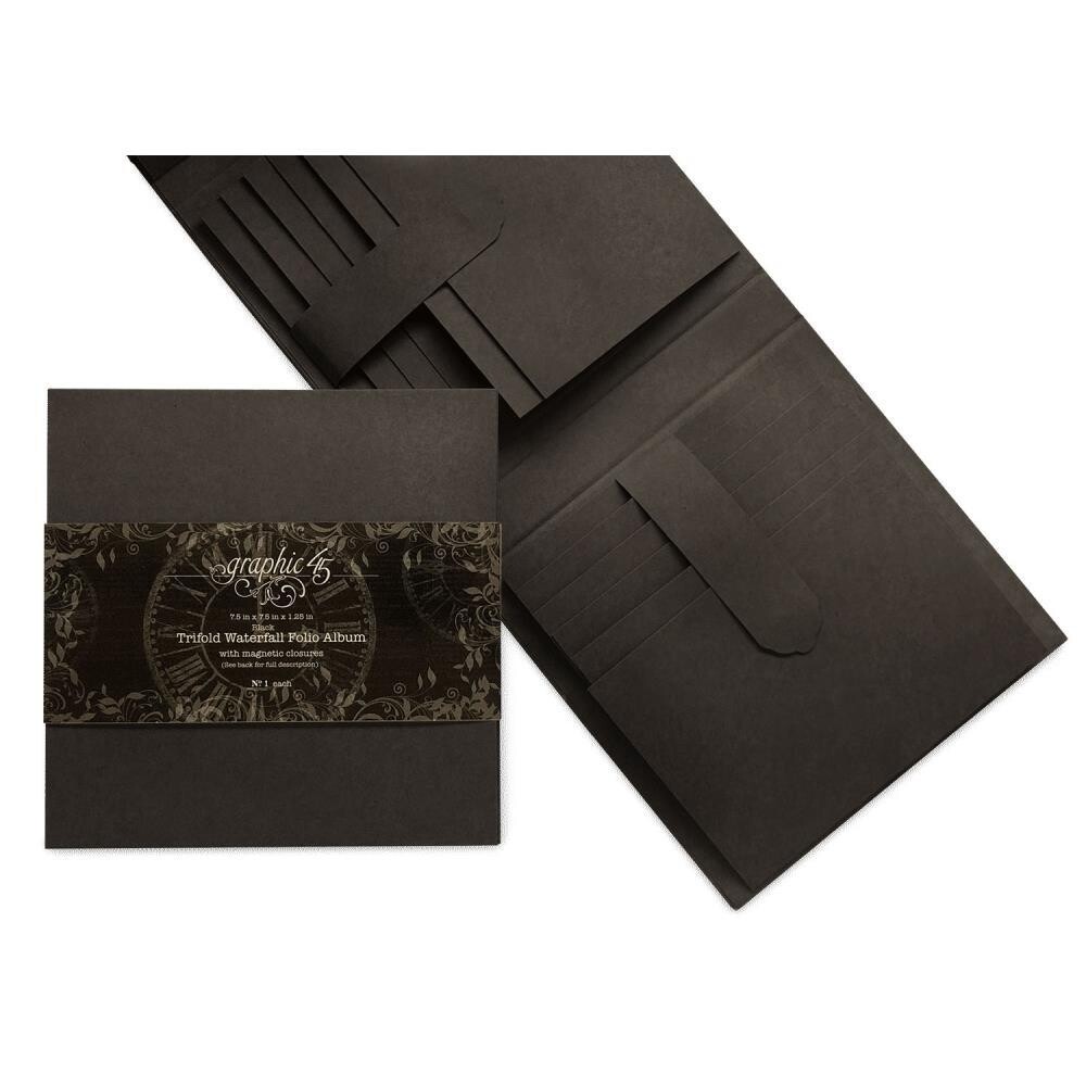 GRAPHIC 45 Staples Trifold Waterfall Folio Album - Black