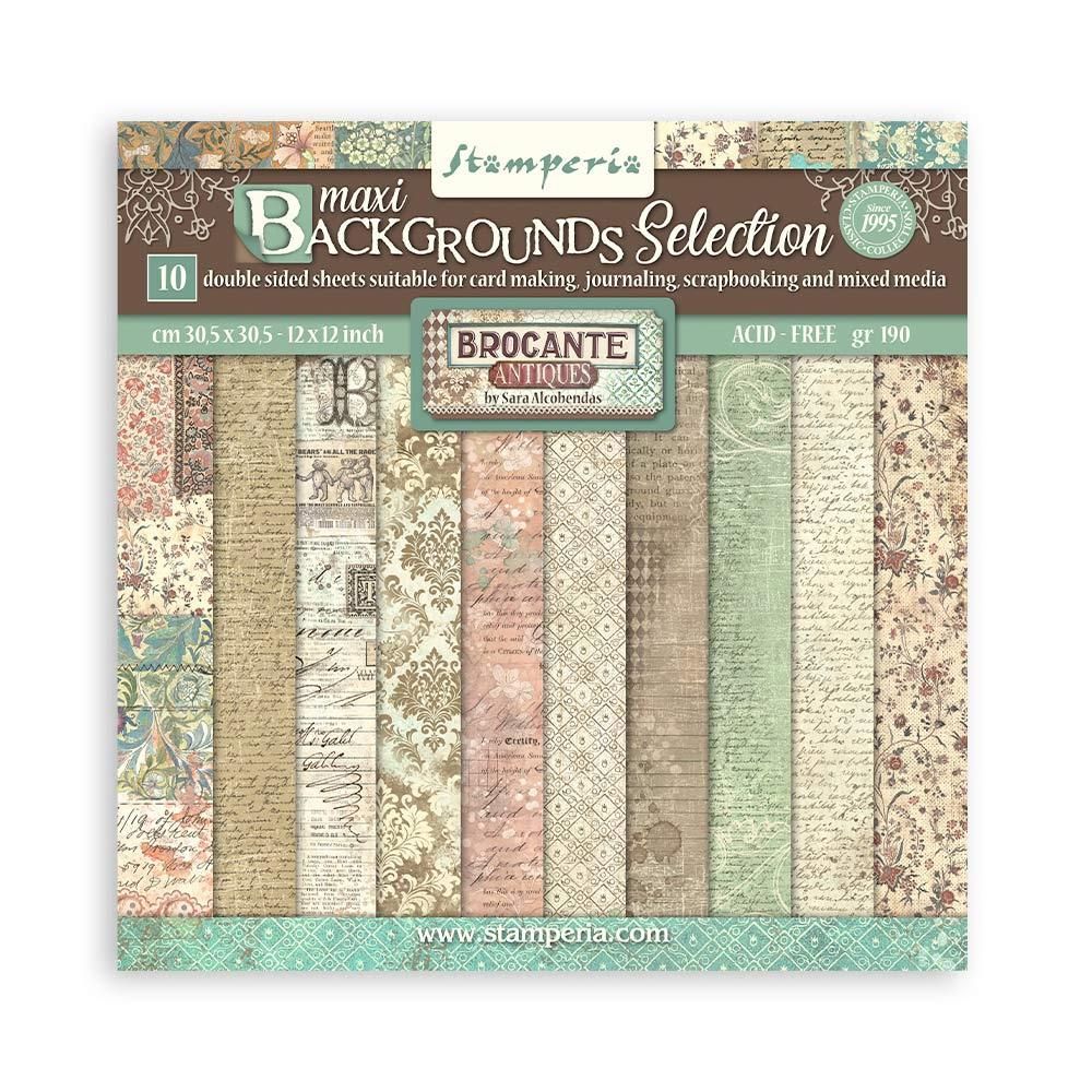 STAMPERIA BROCANTE ANTIQUES BACKGROUNDS 12x12 Paper Set