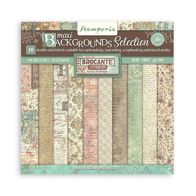 STAMPERIA BROCANTE ANTIQUES BACKGROUNDS 12x12 Paper Set