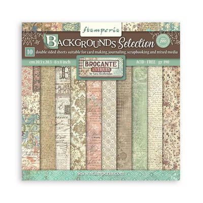 STAMPERIA BROCANTE ANTIQUES BACKGROUNDS 8x8 Paper Set