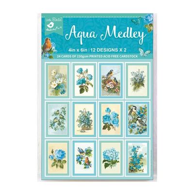 LITTLE BIRDIE Aqua Medley Journalling Cards 4&quot;X6&quot; 24/Pkg