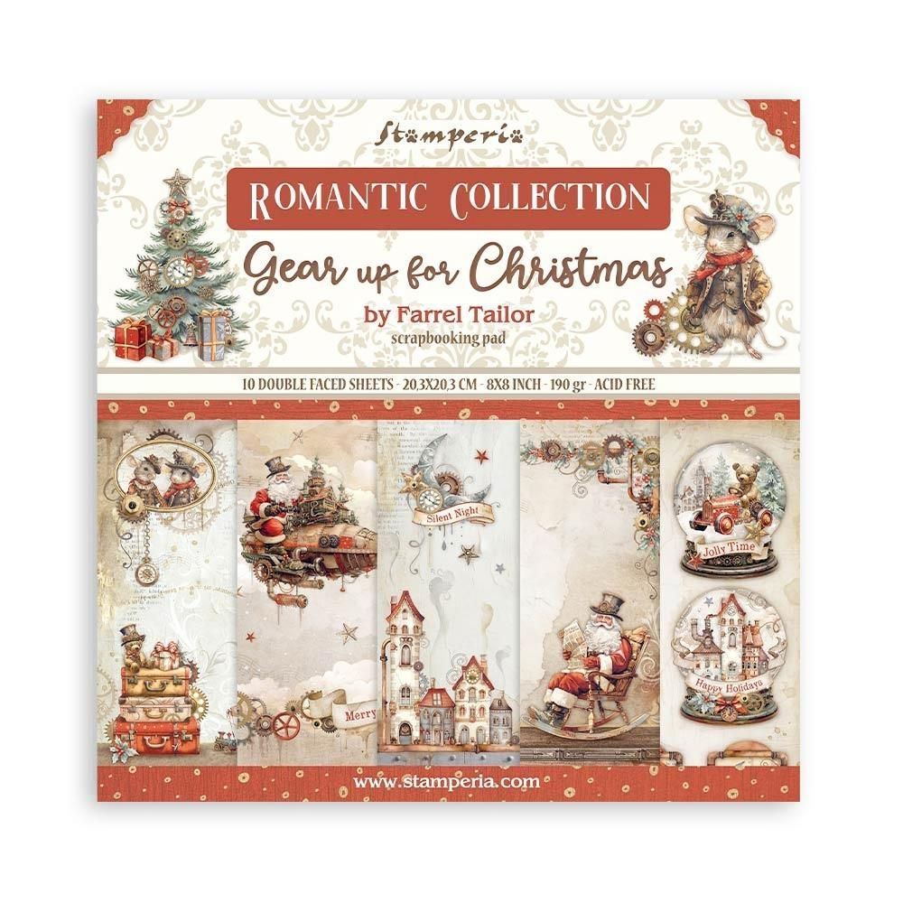 STAMPERIA ROMANTIC COLLECTION  Gear up for Christmas 8x8 Paper Set