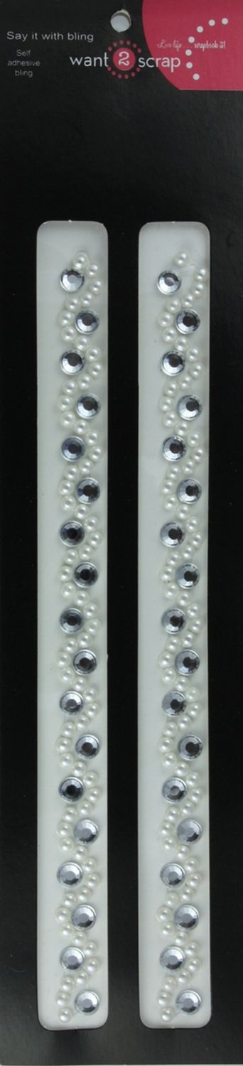 Want to Scrap Beautiful Bling Strips - White/Pearl/Silver Rhinestones - Pair