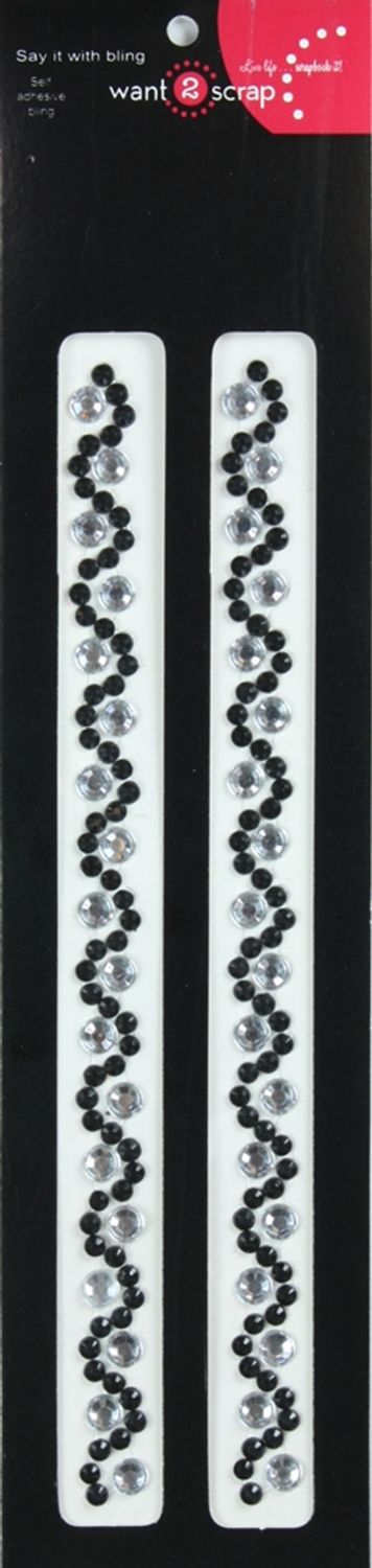 Want to Scrap Beautiful Bling Strips - Black Wave Rhinestones/Silver - Pair