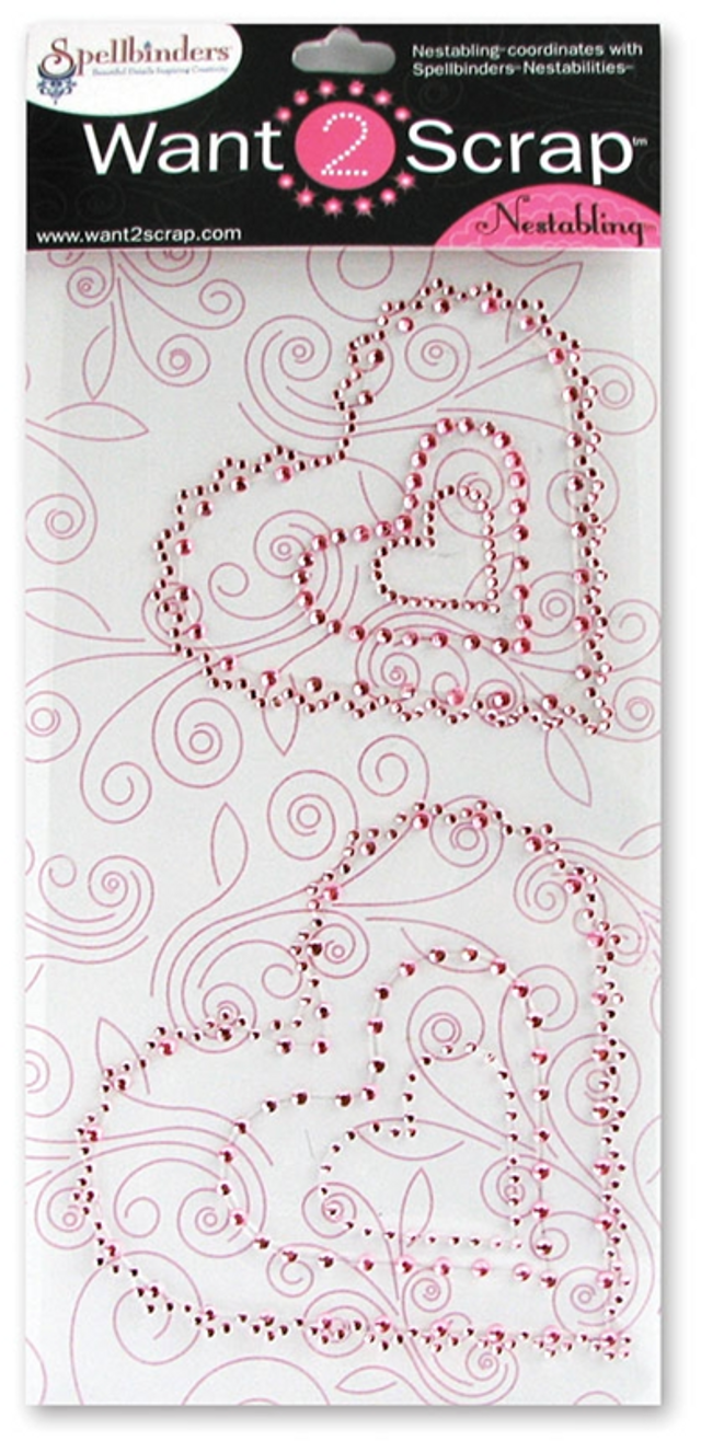 Want to Scrap Nestabling Scalloped Hearts Pink Rhinestones