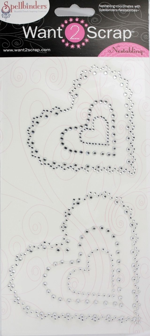Want to Scrap Nestabling Scalloped Hearts Silver Rhinestones