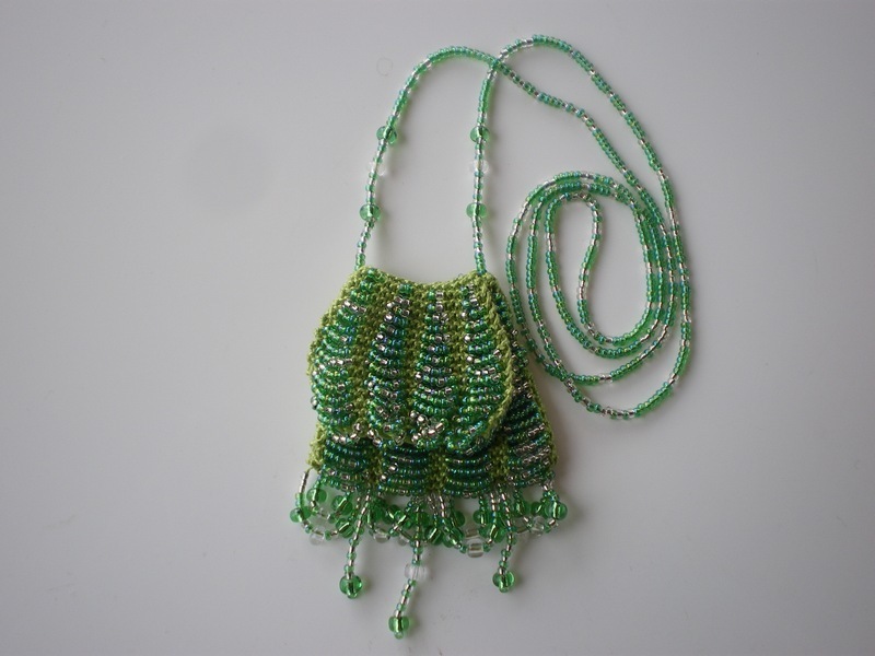 Knitted Bead Purse Necklace with Flap