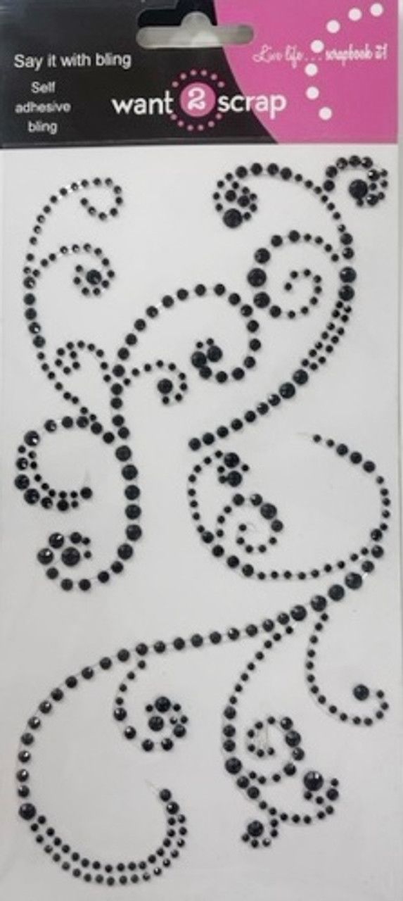 Want to Scrap Frilly Flourish Minis - Black Rhinestones