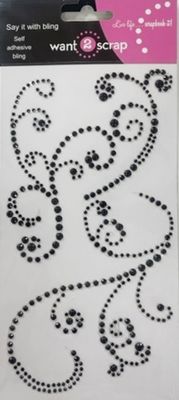 Want to Scrap Frilly Flourish Minis - Black Rhinestones