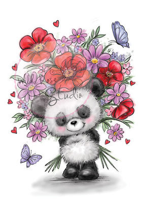 Panda With Flowers Clear Stamp