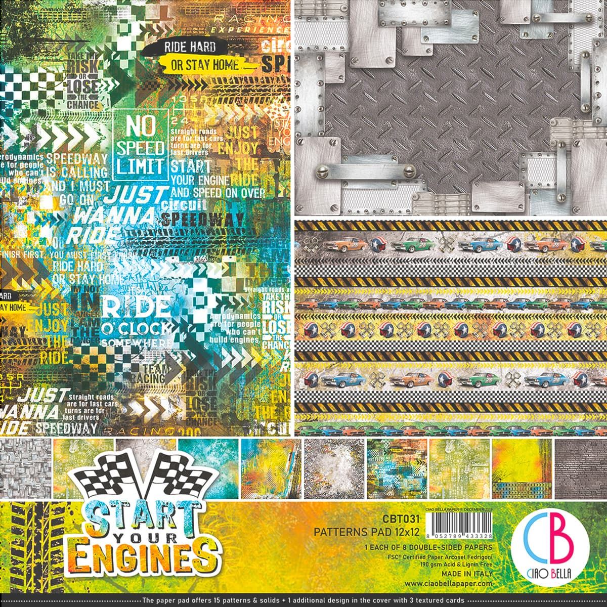 Ciao Bella START YOUR ENGINES PATTERNS 12x12 Paper Set