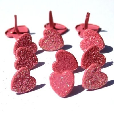 Glitter Hearts - Pink Brads