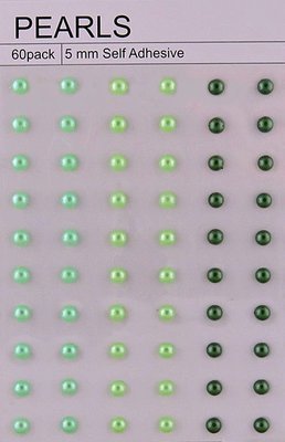 60 Mixed Green Self Adhesive Pearls 5mm