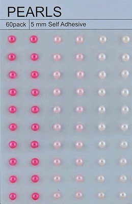 60 Mixed Pink Self Adhesive Pearls 5mm