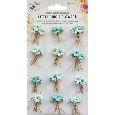 LITTLE BIRDIE PAPER FLOWERS 12 PACK - ARCTIC ICE