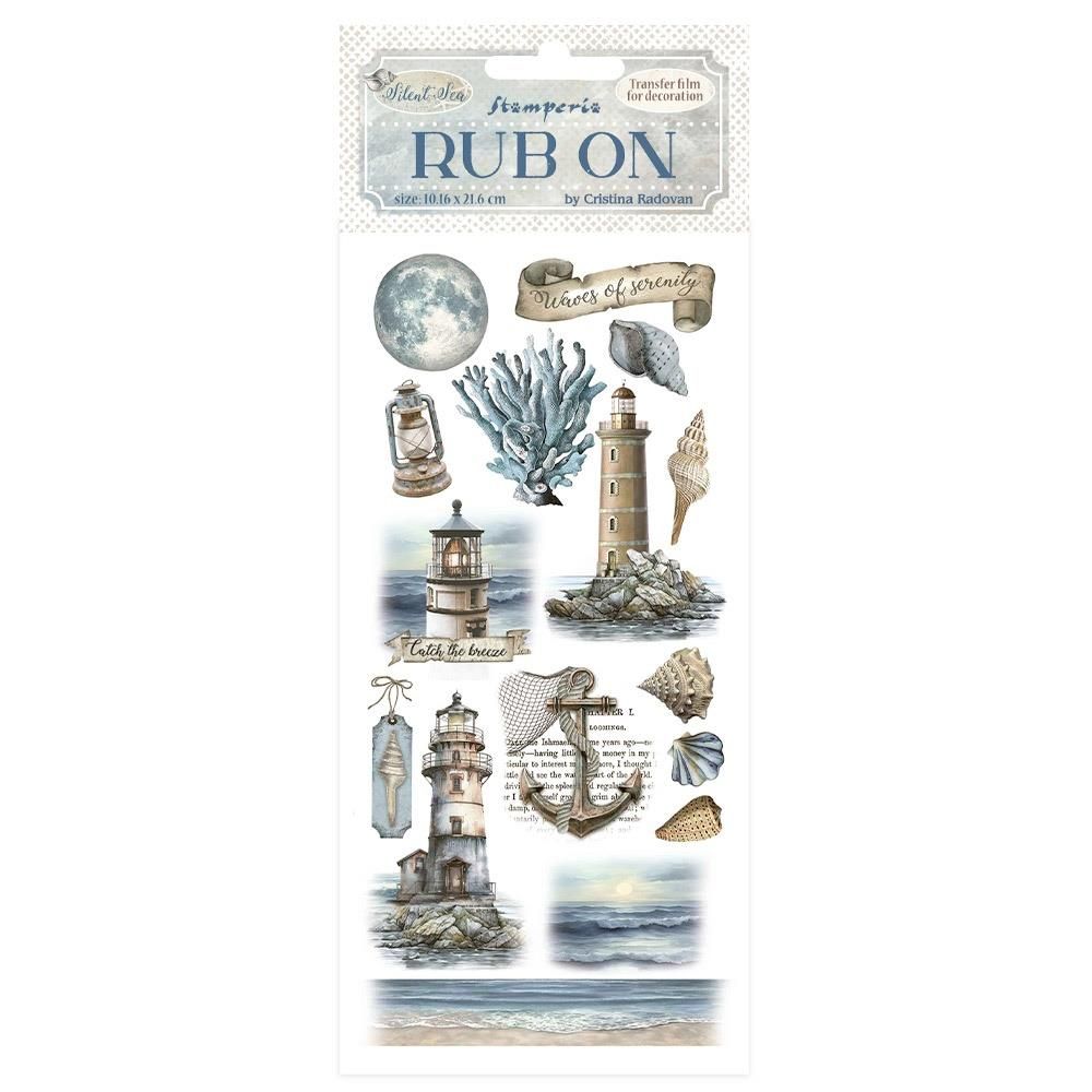 STAMPERIA SILENT SEA LIGHTHOUSE Rub On 4&quot; x 8.5&quot;