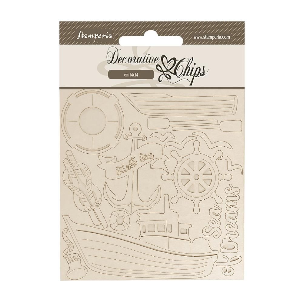 STAMPERIA SILENT SEA BOAT Decorative Chips 5.5&quot;x5.5&quot;