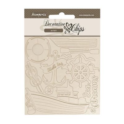 STAMPERIA SILENT SEA BOAT Decorative Chips 5.5&quot;x5.5&quot;