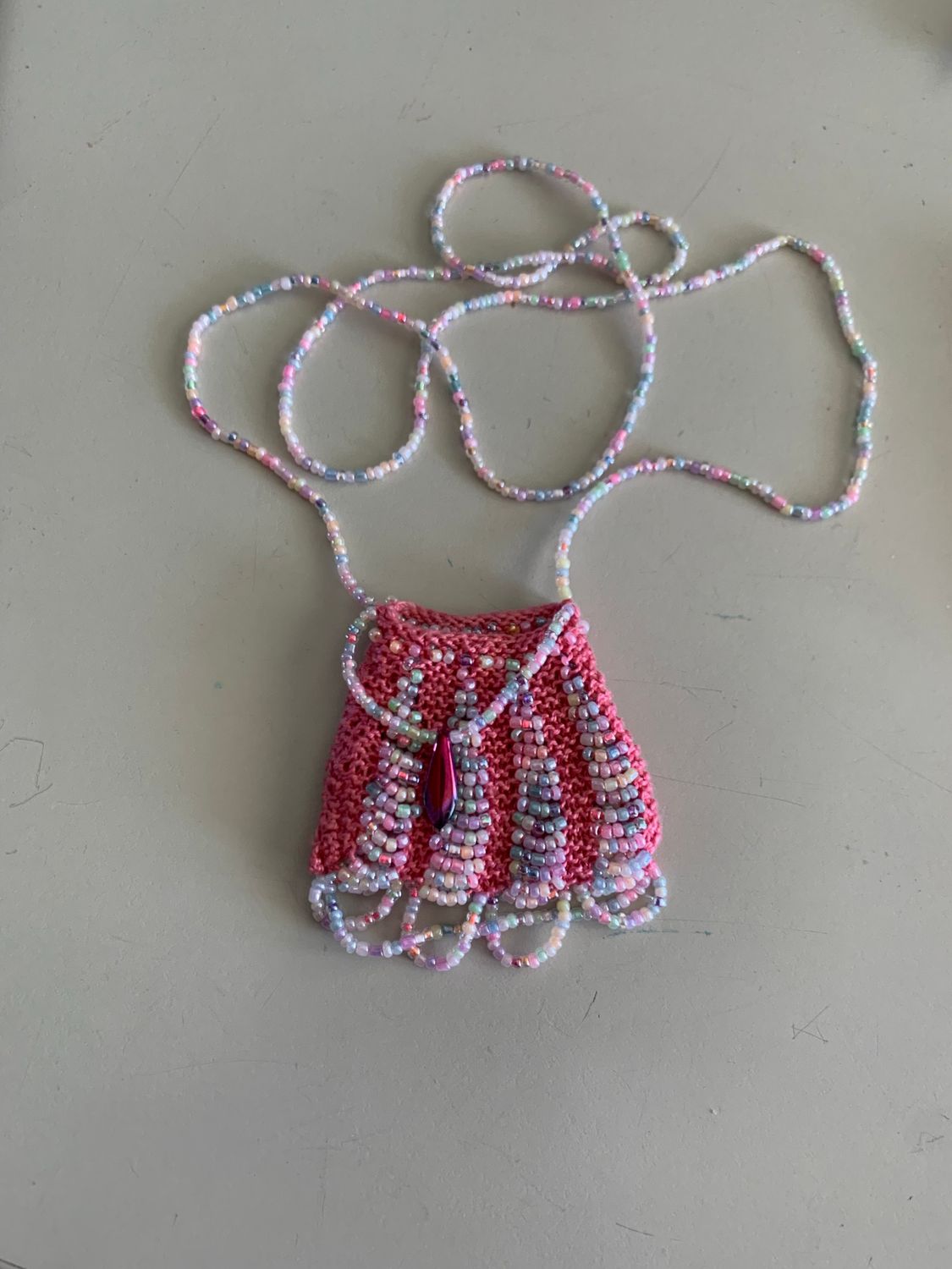 Knitted Bead Purse Necklace
