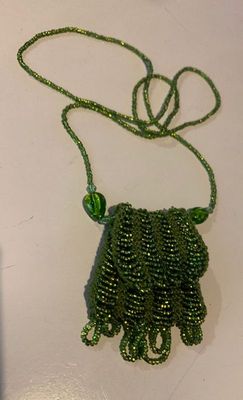 Knitted Bead Purse Necklace with Flap