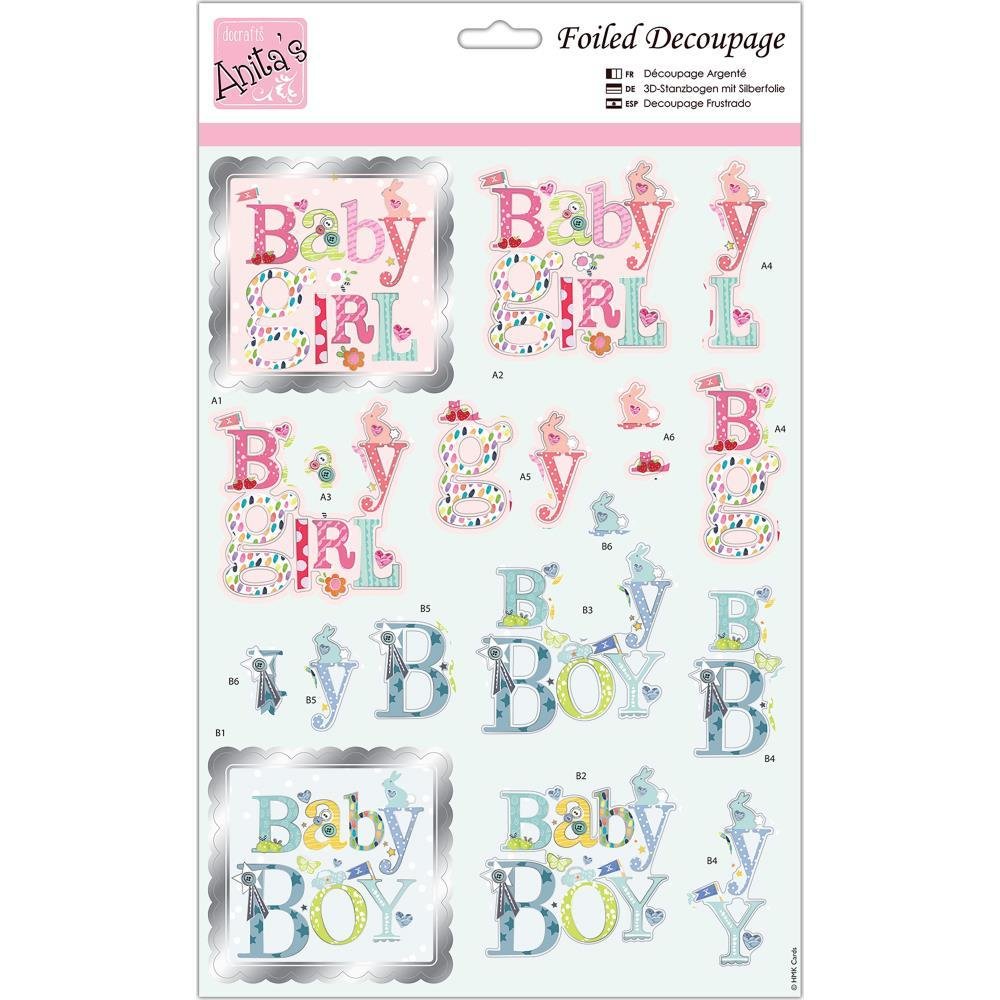 Anita&#39;s A4 Foiled Decoupage Sheet - Baby Text