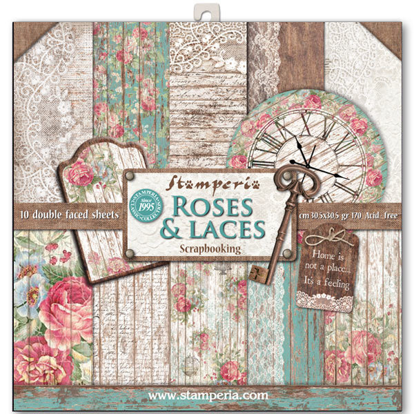 STAMPERIA ROSES LACE &amp; WOOD 12x12 Paper Set