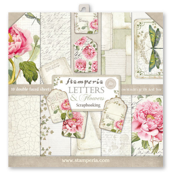 STAMPERIA LETTERS &amp; FLOWERS 12x12 Paper Set