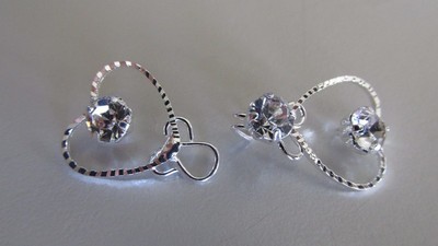 Silver Toned Heart Rhinestone Hook &amp; Eye