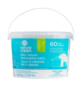 Nature Clean - 96% Natural Dishwasher Pacs - Fragrance Free - 60Tablets