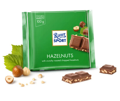 *NEW* - Ritter Sport - Milk Chocolate - Chopepd Hazelnuts - 12x100g