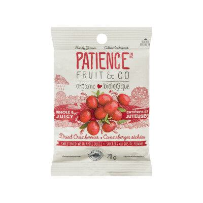 *NEW* - Patience Fruit & Co. - Whole and Juicy Organic Dried Cranberries - Dried Cranberries Sweetened With Apple Juice - 15x28g