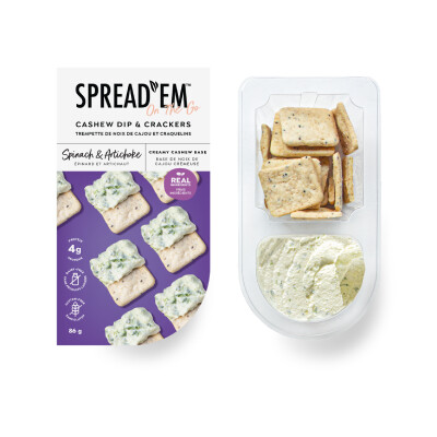 Spread'em - Cashew Cream Cheeze and Crackers - Spinach and Artichoke - 6x86g
