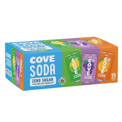 *NEW* - Cove - Probiotic Soda - Variety (Grape, Lemon Lime and Orange) - 15x355mL