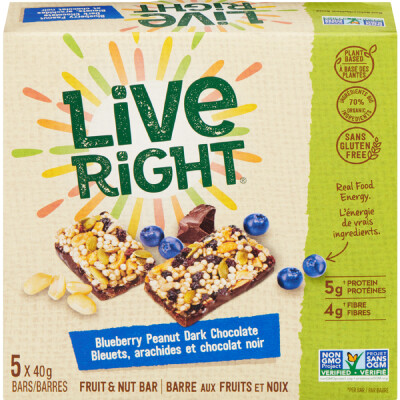 *NEW* - Live Right - Fruit & Nut Bar - Blueberry Peanut Dark Chocolate - 12x40g