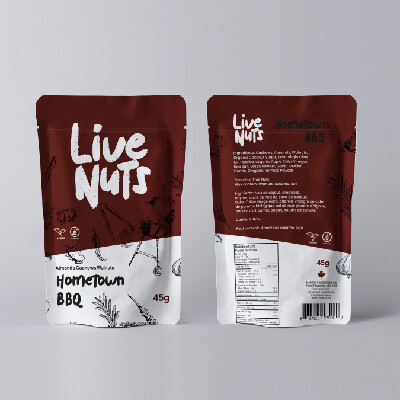 *NEW* - Live Nuts - Baked Nut Mix Cashews, Almonds & Walnuts - Hometown BBQ - 6x45g
