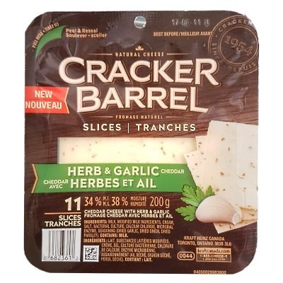 Cracker Barrel - Cheese Slices - Herb &amp; Garlic (11 slices) - 220g