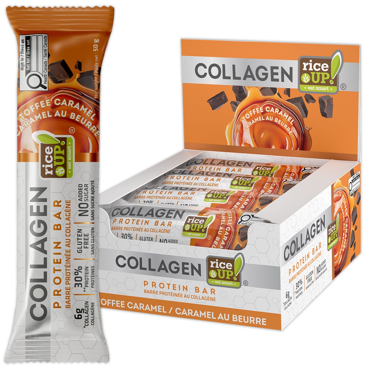 **NEW* - Rice Up - Collagen Protein Bars - Toffee Caramel - 12x50g