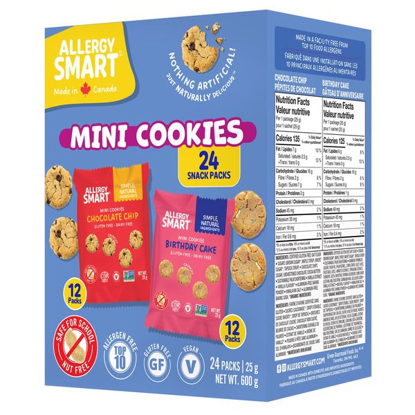 **NEW* - Allergy Smart - Crunchy Mini Cookies - Chocolate Chip and Birthday Cake - 24x25g