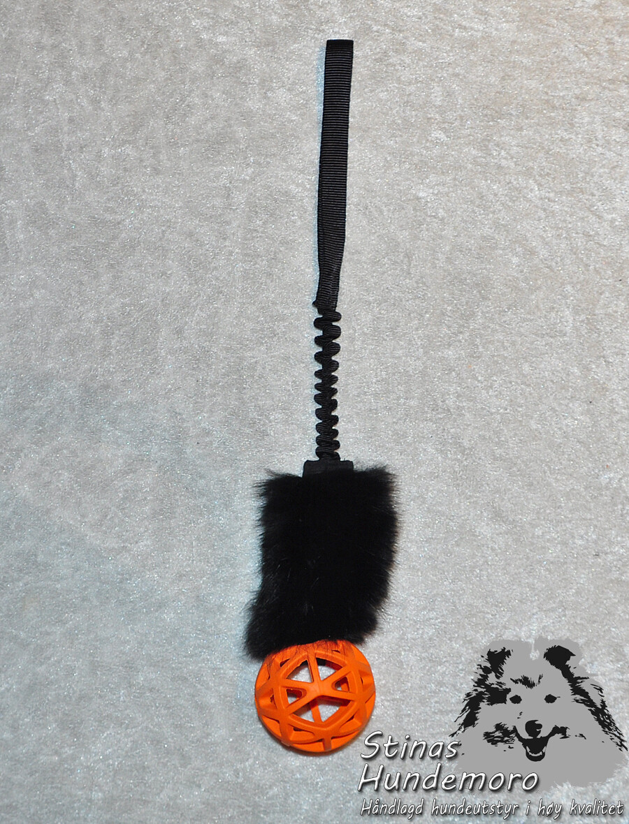 Minileke med strikk og ball, svart og oransje. Hard (sterkere) strikk.