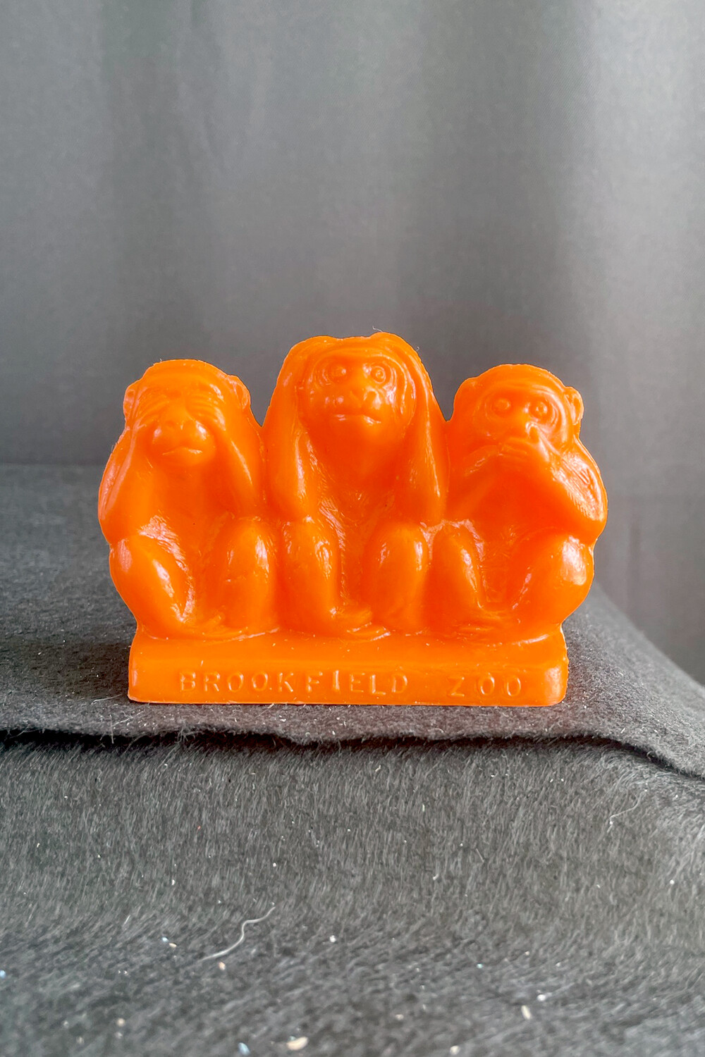 Orange Mold-A-Rama Three Monkeys Figurine from Brookfield Zoo