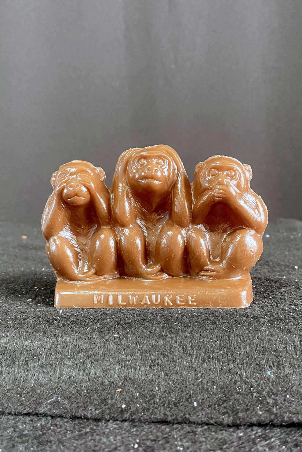 Brown Mold-A-Rama Three Monkeys Figurine from Milwaukee County Zoo