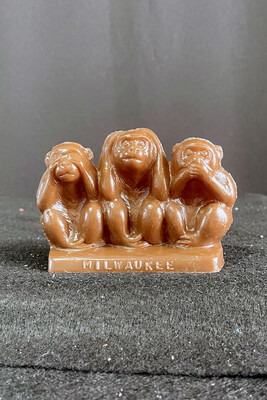 Brown Mold-A-Rama Three Monkeys Figurine from Milwaukee County Zoo