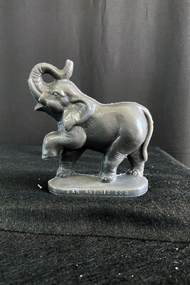 Front of Grey Mold-A-Rama Elephant Figurine from San Antonio Zoo