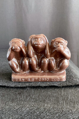 Brown Mold-A-Rama Three Monkeys Figurine from San Antonio Zoo